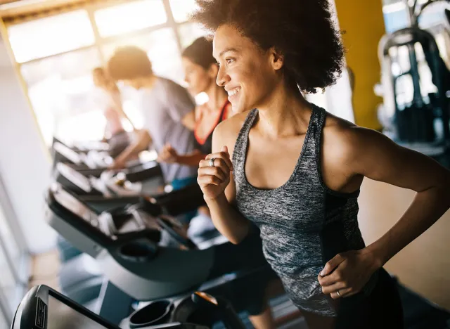Picture of cheerful fitness team in gym