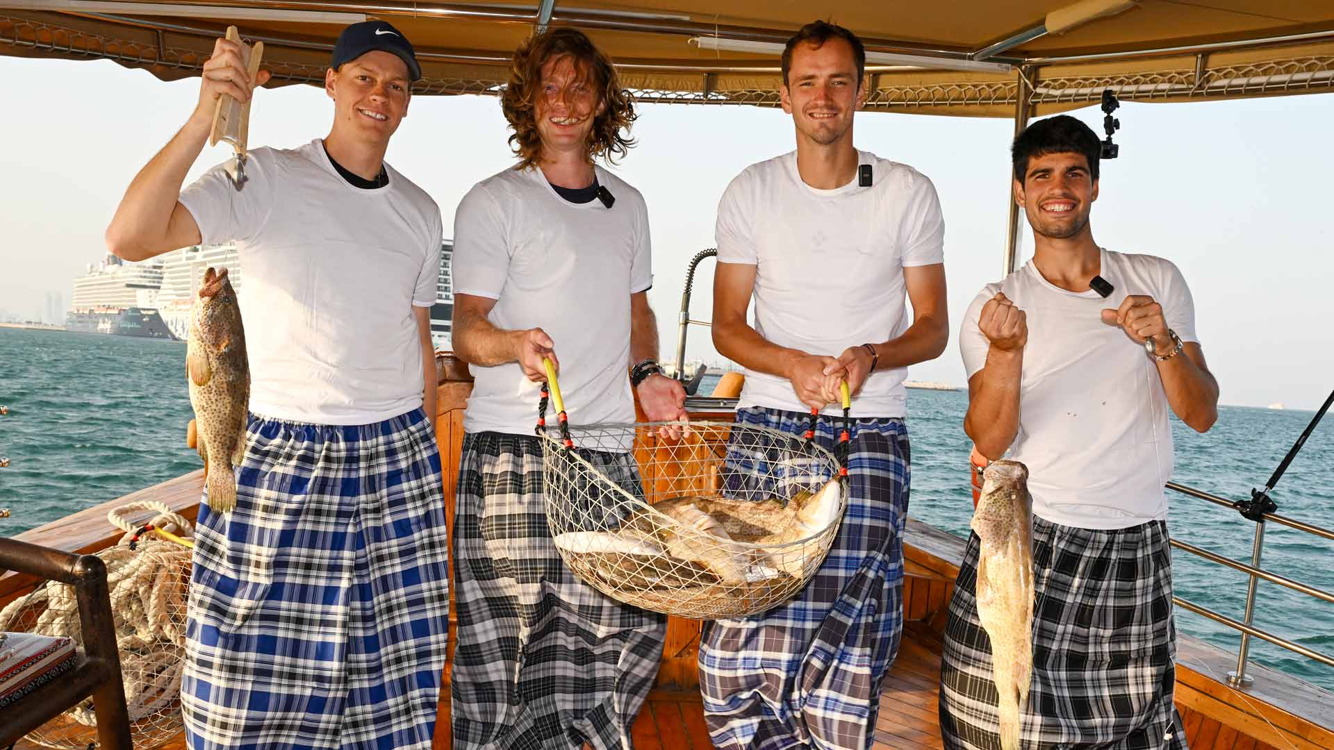 Jannik Sinner, Andrey Rublev, Daniil Medvedev and Carlos Alcaraz went fishing Sunday in Doha.