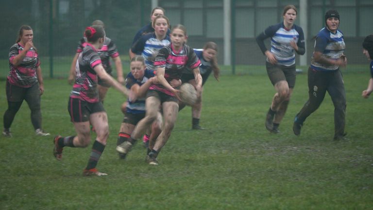Winnington Park Rugby Club's under-14s girls team play a match in Cheshire