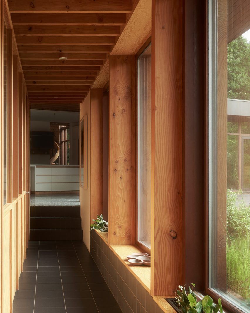 Douglas fir-lined corridor