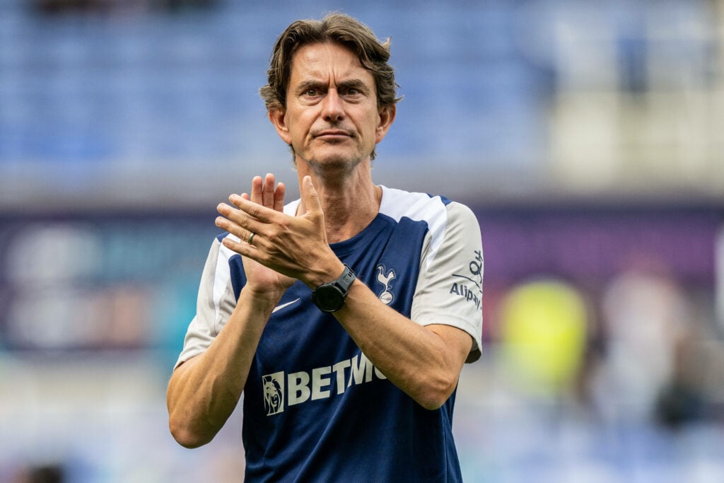 Thomas Frank of Tottenham applauding supporters.