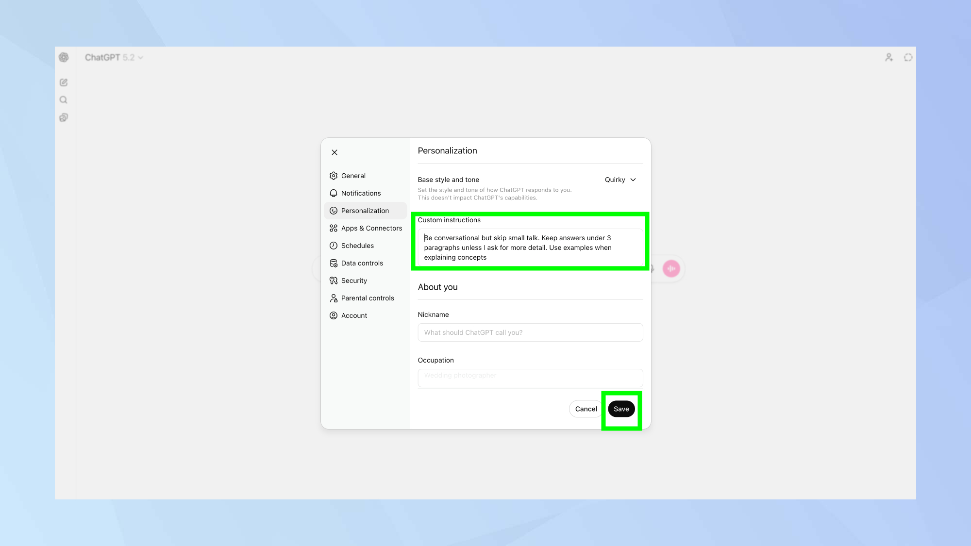 ChatGPT custom instructions