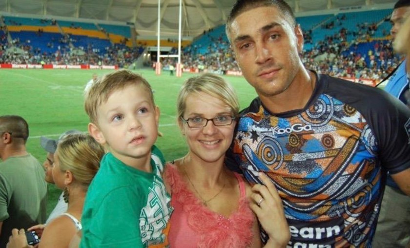 Young Kaiden supporting dad Tom Learoyd-Lahrs in All Stars.