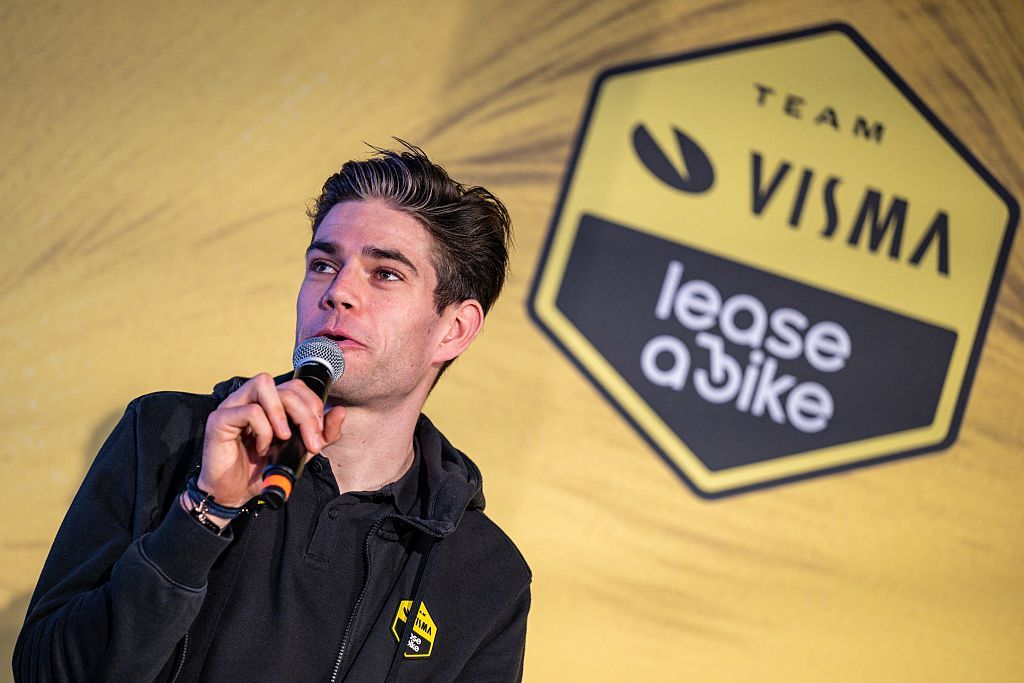 Belgian Wout van Aert pictured during the team presentation of the Team Visma-Lease a Bike cycling team in Alicante, Spain, Tuesday 13 January 2026. BELGA PHOTO DAVID PINTENS (Photo by DAVID PINTENS / BELGA MAG / Belga via AFP)