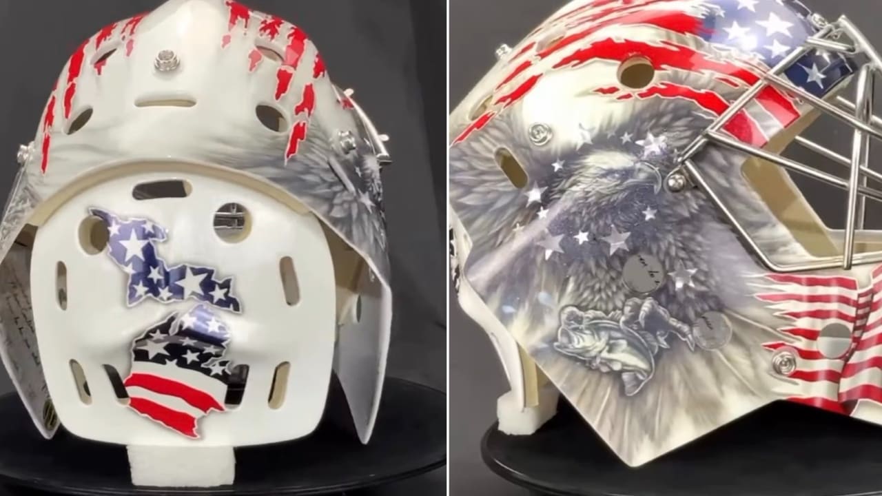 Hellebuyck's Team USA mask shows off home state of Michigan, bald eagle