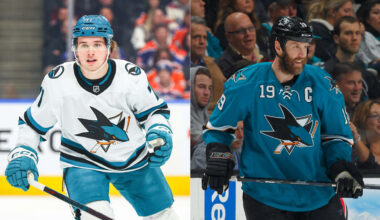 Celebrini shades of Thornton, proving future is now for Sharks