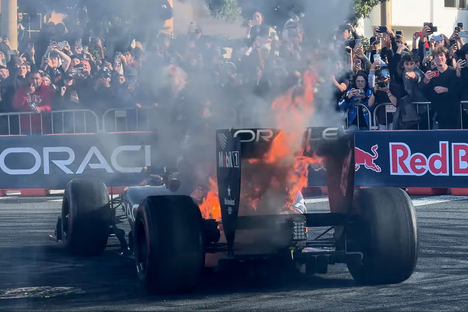 F1 car catches fire on Yuki Tsunoda’s Red Bull return