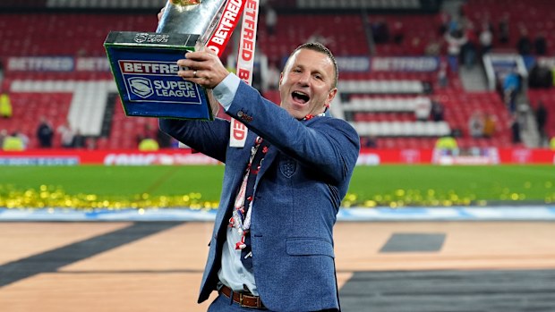 Hull KR head coach Willie Peters with the trophy as he celebrates after the Betfred Super League Grand Final at Old Trafford, Manchester. Picture date: Saturday October 11, 2025. (Photo by Martin Rickett/PA Images via Getty Images)