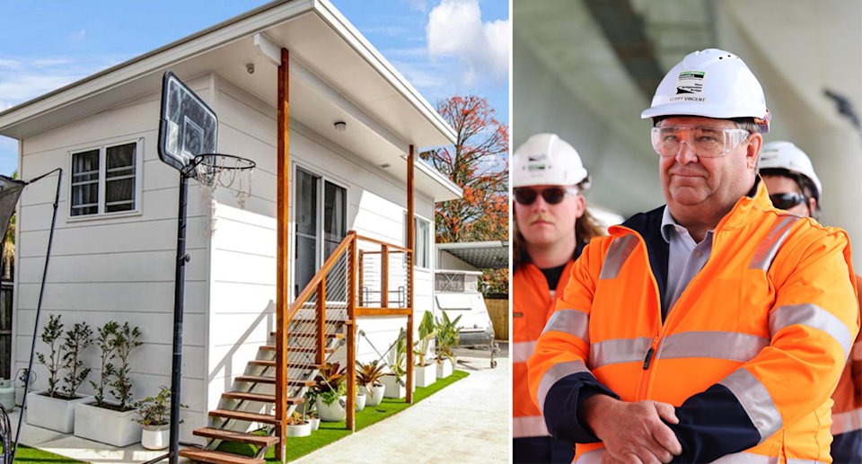 Tasmania's Planning Minister Kerry Vincent and a backyard granny flat.