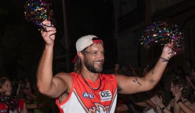 Sydney Mardi Gras: Mitch Brown and Matthew Pavlich lead crowd at Oxford Street parade