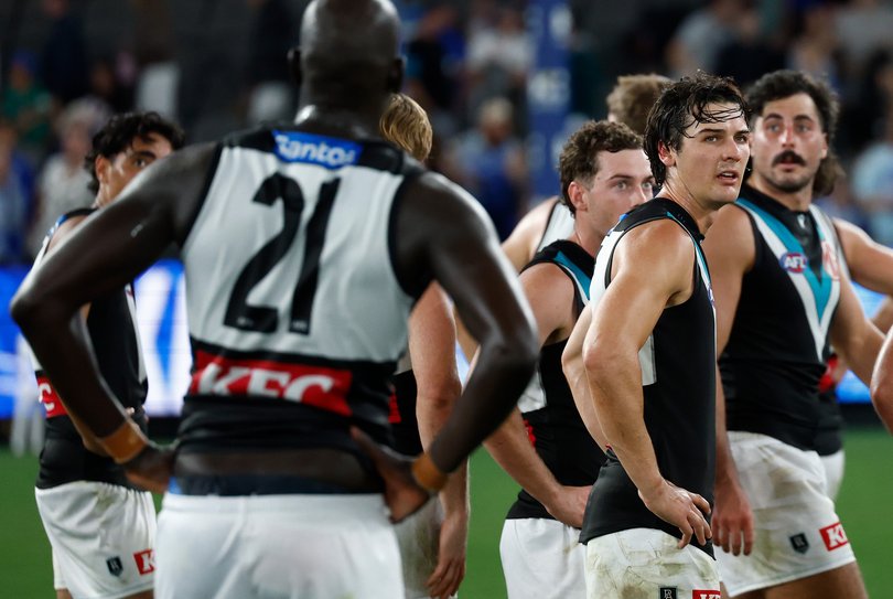 Connor Rozee of the Power looks dejected.