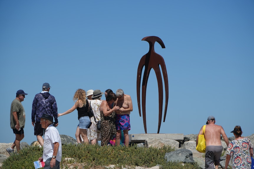 Art pieces installed at a beach