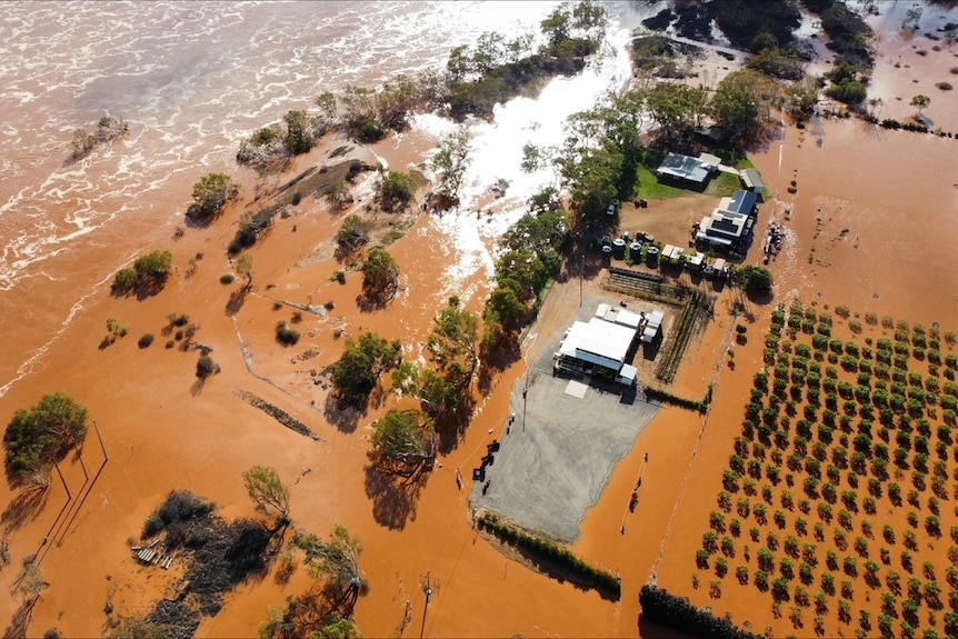 Extensive flooding on an outback station as seen from above.