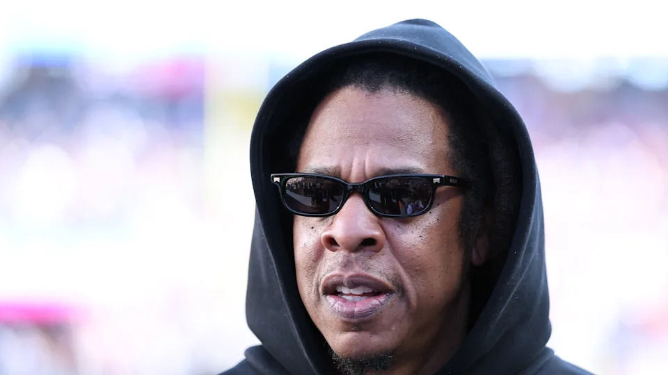 SANTA CLARA, CALIFORNIA - FEBRUARY 08: Jay-Z looks on prior to the start of Super Bowl LX between the Seattle Seahawks and the New England Patriots at Levi's Stadium on February 08, 2026 in Santa Clara, California. 