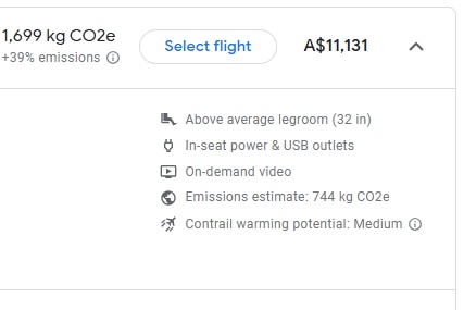 A screenshot of a flight to Manchester that has a stopover via LA for over $11,000