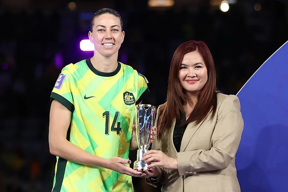 Alanna Kennedy with her MVP trophy.