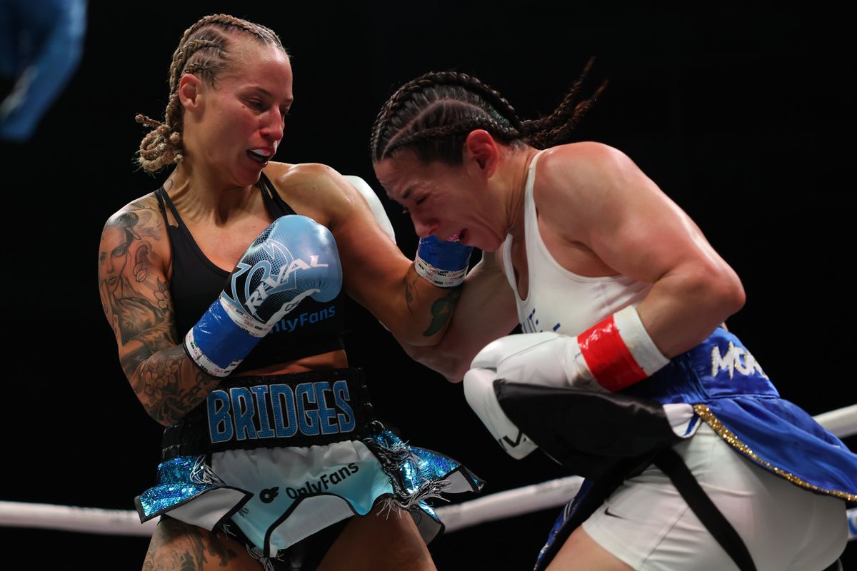 Ebanie Bridges punches Alexis Araiza in a bantamweight bout at Coliseo Roberto Clemente on January 03, 2026 in San Juan, Puerto Rico.