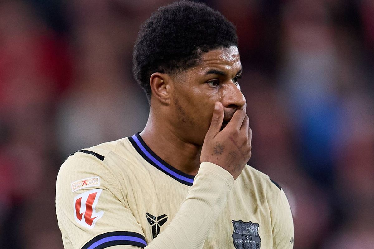 Marcus Rashford of FC Barcelona looks on during the LaLiga EA Sports match between Athletic Club and FC Barcelona at Estadio de San Mames