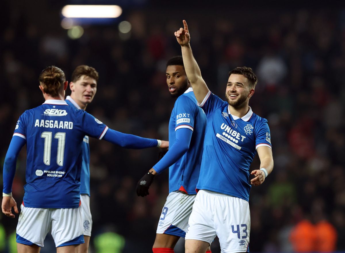 Nicolas Raskin of Rangers celebrates after he scores his team's third goal vs Aberdeen
