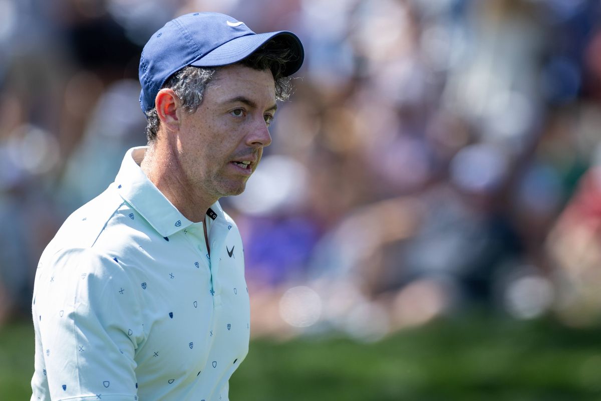Rory McIlroy of Northern Ireland looks on at the ninth hole during the second round of THE PLAYERS Championship 2026