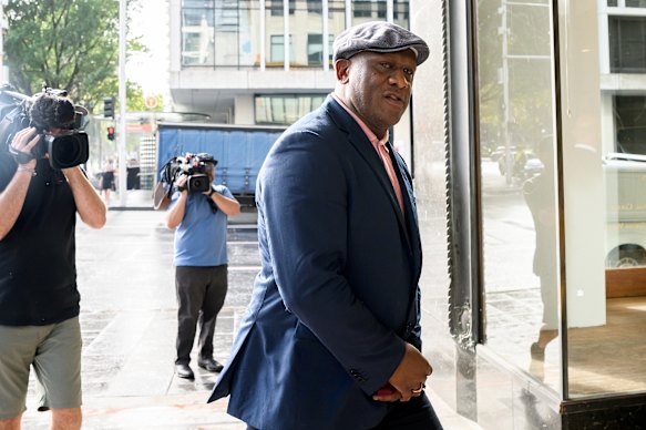 Former NRL player Wendell Sailor arrives at the Downing Centre Local Court in Sydney.