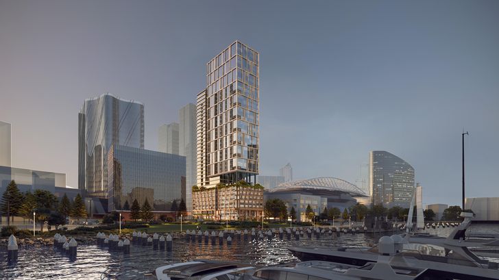 The 130-metre tower takes an interlocking form.