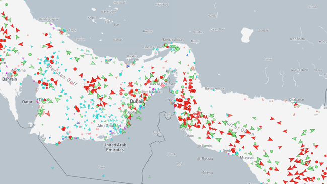 Locations of ships nearby to the Straight of Hormuz at 8.40am on March 3 AEST.