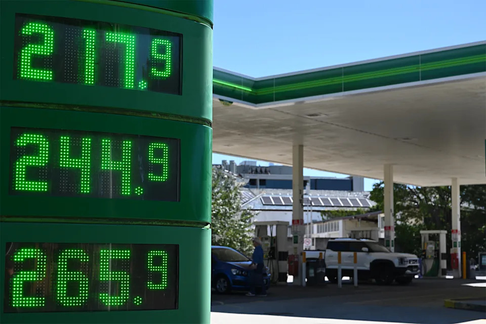 A BP service station with above-average petrol prices displayed. 