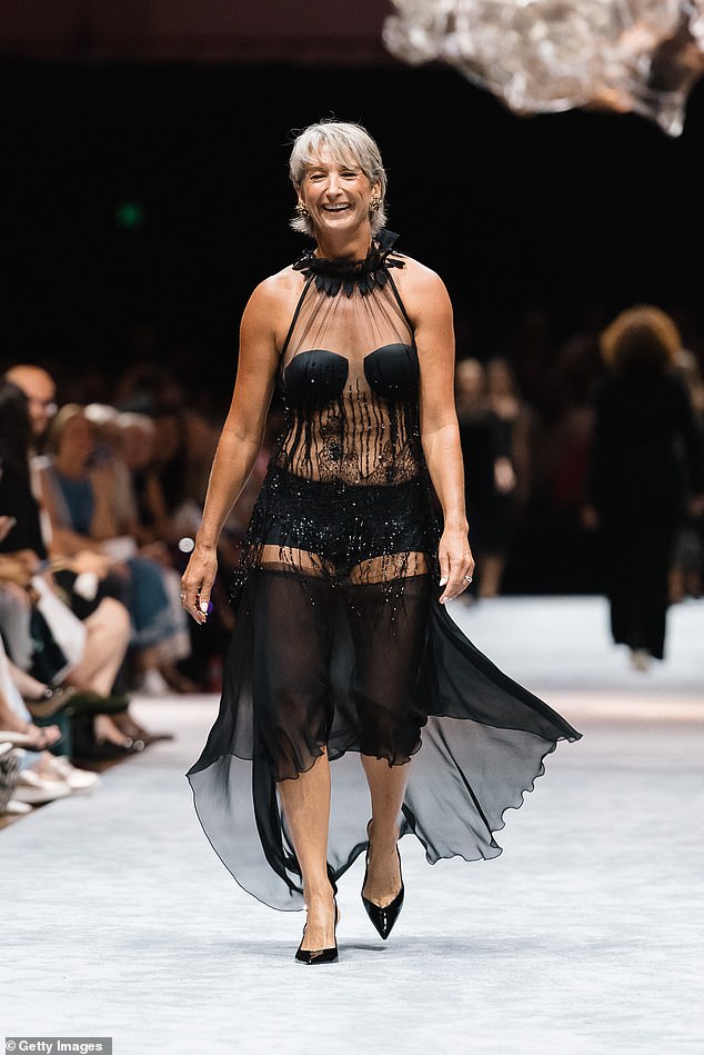 Beachley stepped out in a Lisa Barron-designed sheer dress, and lit up the F*** The Invisible Runway event