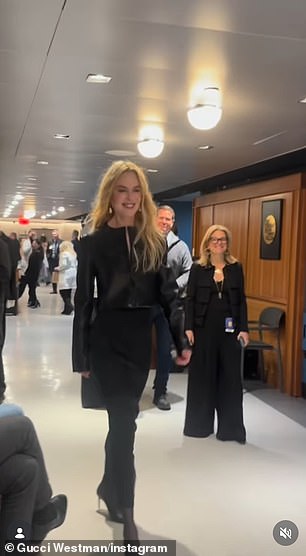 The Moulin Rouge alum changed into a vampy black leather ensemble