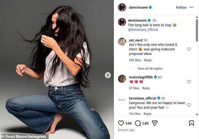 That same day, Moore - who boasts 15.7 million social media followers - declared on Instagram: 'The long hair is here to stay'