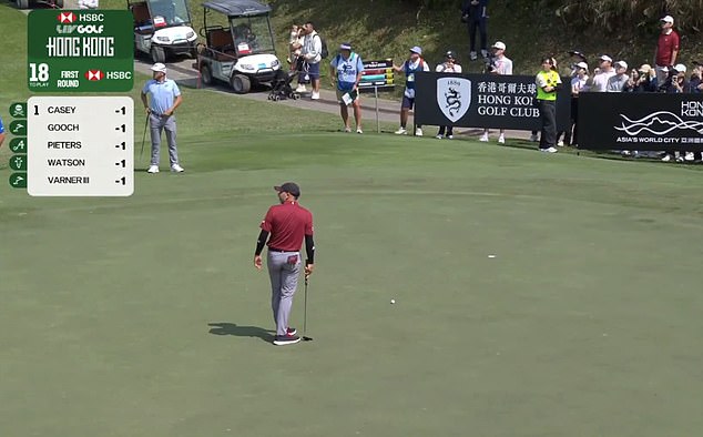 Sergio Garcia was forced to stop preparations for his putt as he looked back at the wreck