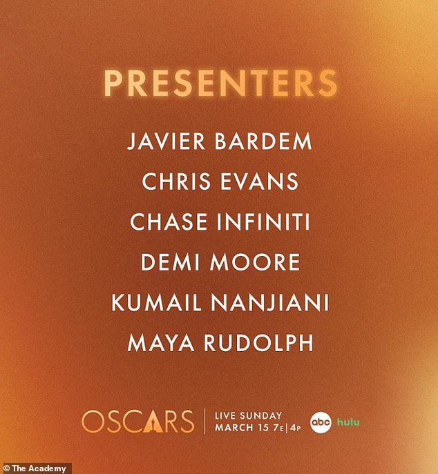 Moore will next serve presenting duties at the 98th Academy Awards, which air March 15 on ABC/Hulu