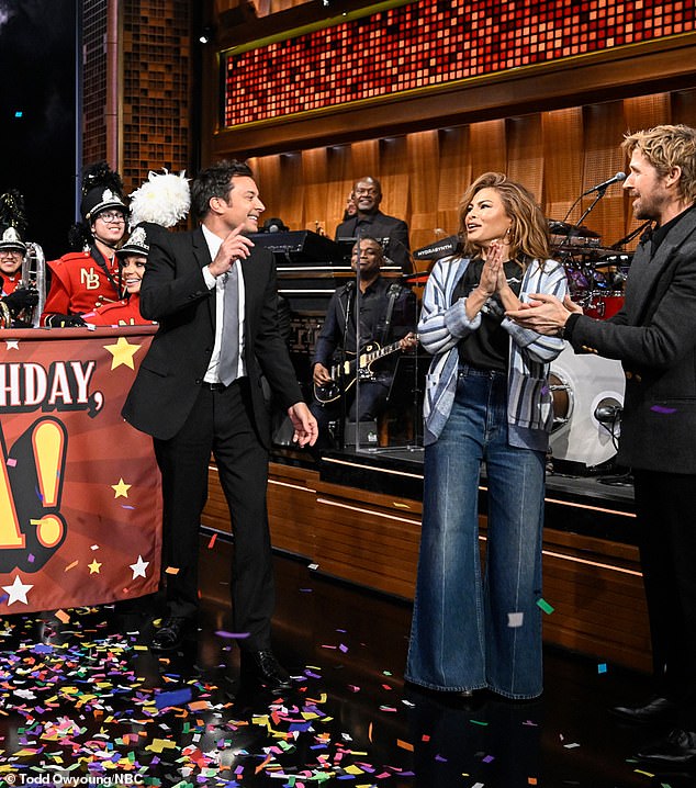 Colorful confetti could be seen falling down onto the ground inside the studio where the taping of the late night talk show took place