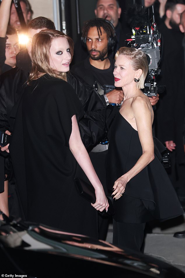 The actress stunned in a black strapless top with a curved neckline and matching black trousers