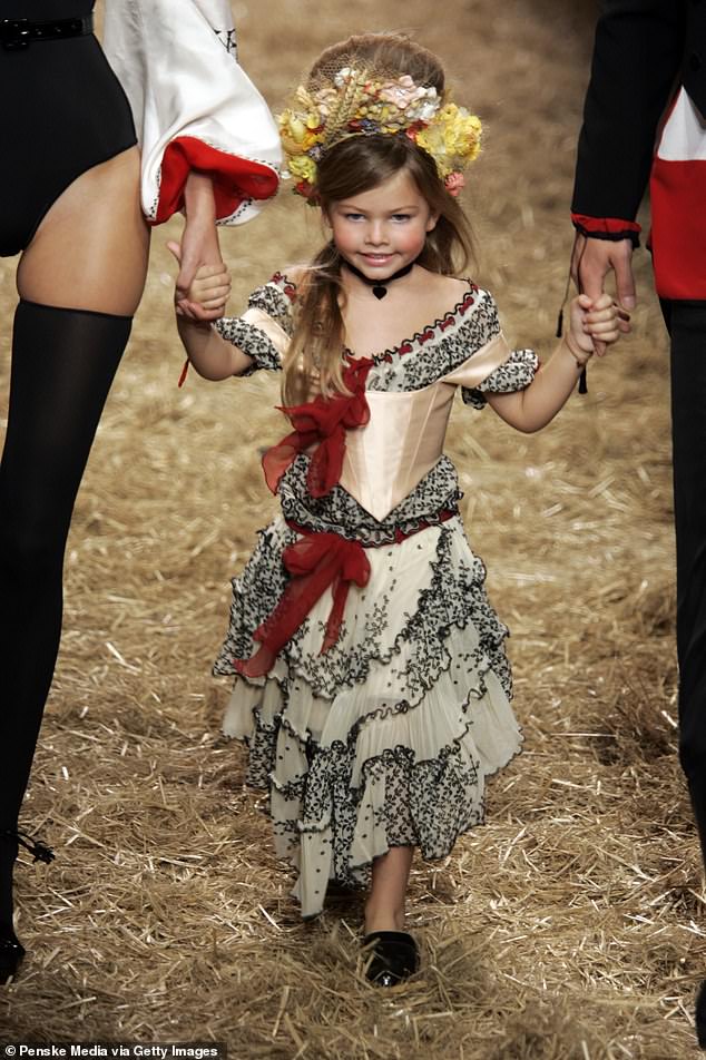 Thylane was only three years old when she was scouted on the streets of Paris and invited to walk in a Jean Paul Gaultier show (pictured on the runway in 2006 aged five)