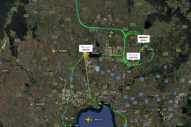 Planes were put in a holding pattern above Melbourne Airport until the plane could safely land about 4.45pm on Sunday