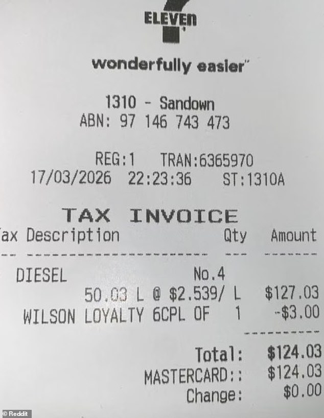 One Aussie shared his fuel receipt showing a $3 saving using the 7-Eleven app