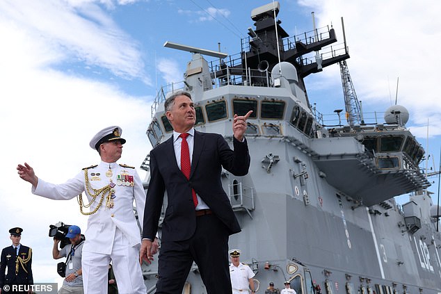 Defence Minister Richard Marles joined crews aboard HMAS Canberra
