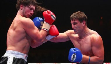 NRL star turned heavyweight boxer Jarrod Wallace has his wife to thank after an honest 'spray' from his wife Shannon got his life back on track (pictured right, fighting Nick Timms)