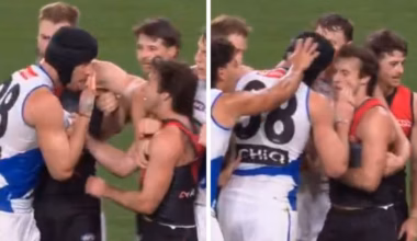 AFL 2026: Tristan Xerri wipes his own blood on Andrew McGrath, expected to cop suspension, Tribunal, North Melbourne vs Essendon