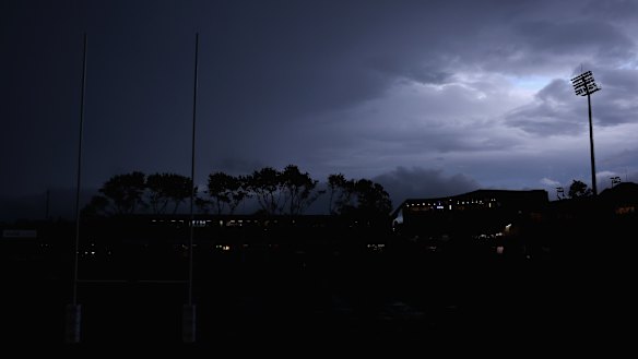 4 Pines Park in darkness after a blackout hit the stadium on Thursday night.