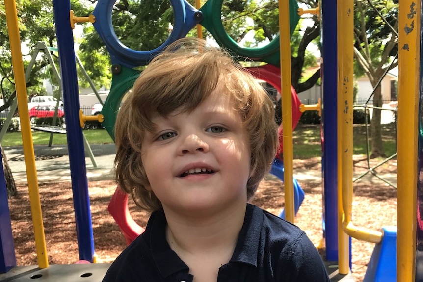 A mother and son making a face for the camera