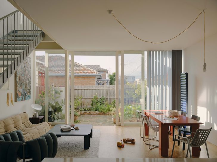 Living spaces spill out to the garden. Artwork (left): Oscar Perry.