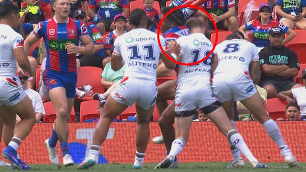 English import Morgan Gannon's NRL debut was over after less than five minutes after a heavy collision with Jacob Saifiti.