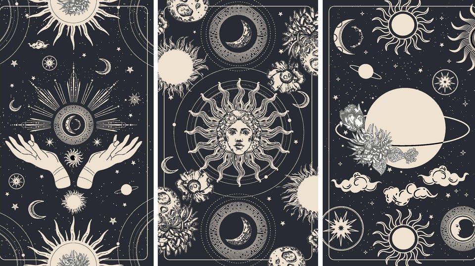 Magic drawing of the sun with a face. Tarot card, astrological illustration.