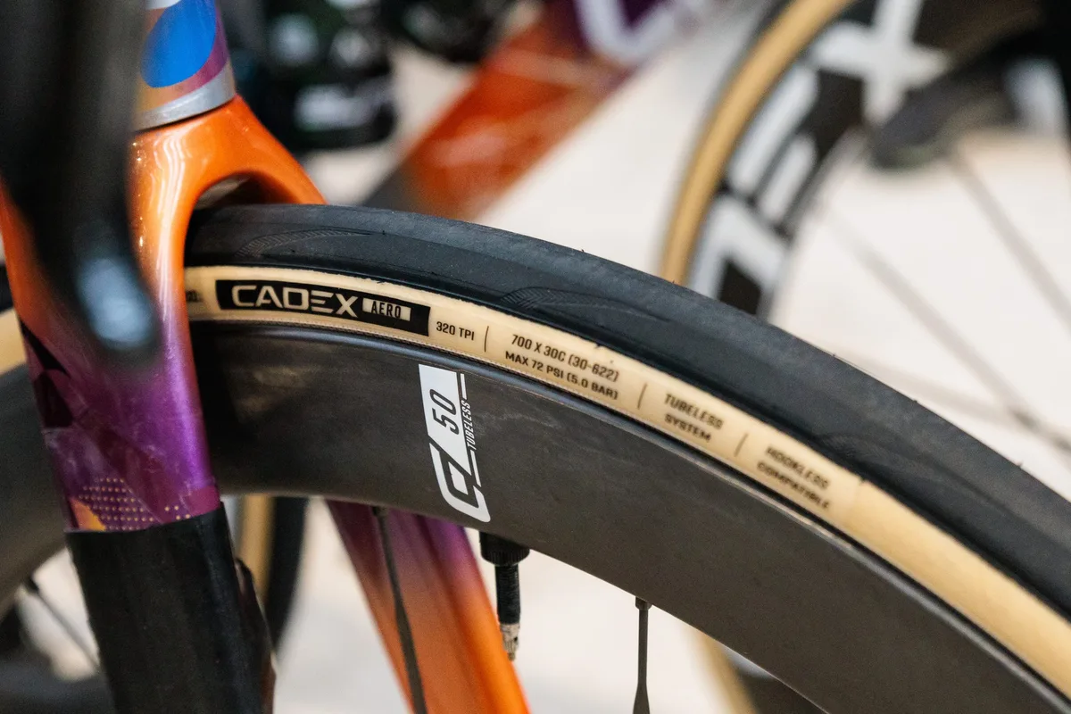 Cadex Aero Cotton tyre and Ultra 50 wheel at 2026 Omloop Het Nieuwsblad