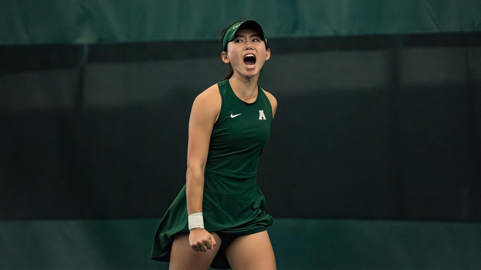 Sara Suchankova hits a return during a match.