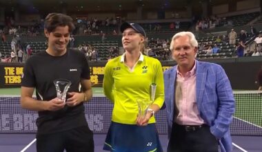 Elena Rybakina awkward moment in trophy presentation, video, Taylor Fritz mixed doubles, exhibition