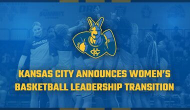 SIOUX FALLS, SD - MARCH 5: Zaire Harrell #24 of the Kansas City Roos drives towards the paint while guarded by Madison Mathiowetz #3 of the South Dakota State Jackrabbits at the 2026 Summit League Basketball Championship at the Denny Sanford Premier Center in Sioux Falls, South Dakota. (Photo by Dave Eggen/Inertia)